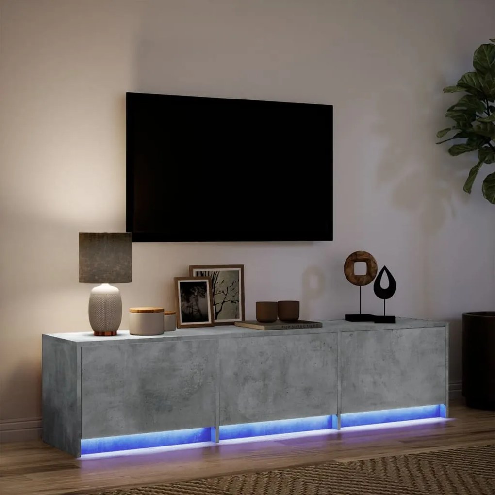 Móvel de TV com luzes LED derivados de madeira cinzento cimento