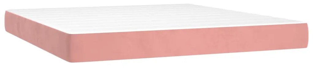 Cama box spring c/ colchão/LED 160x200 cm veludo rosa