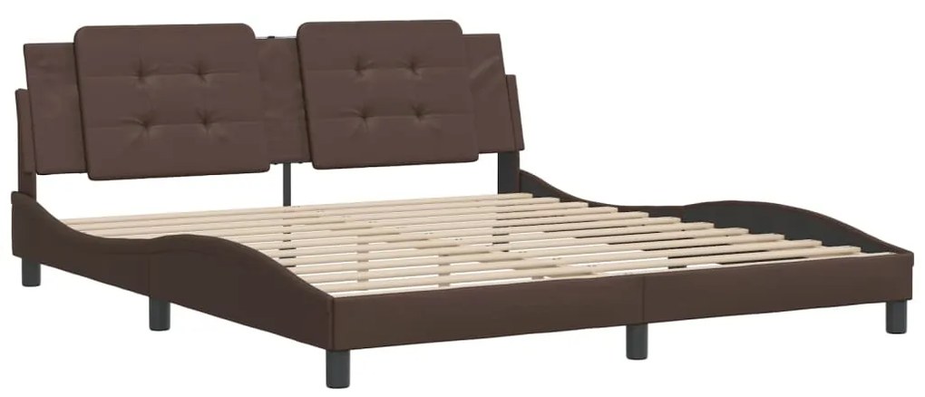 Estrutura cama c/ cabeceira 180x200cm couro artificial castanho