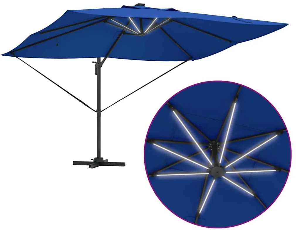 Guarda-sol Cantilever Roma da , com LEDs azuis, medindo 352x251x265 cm
