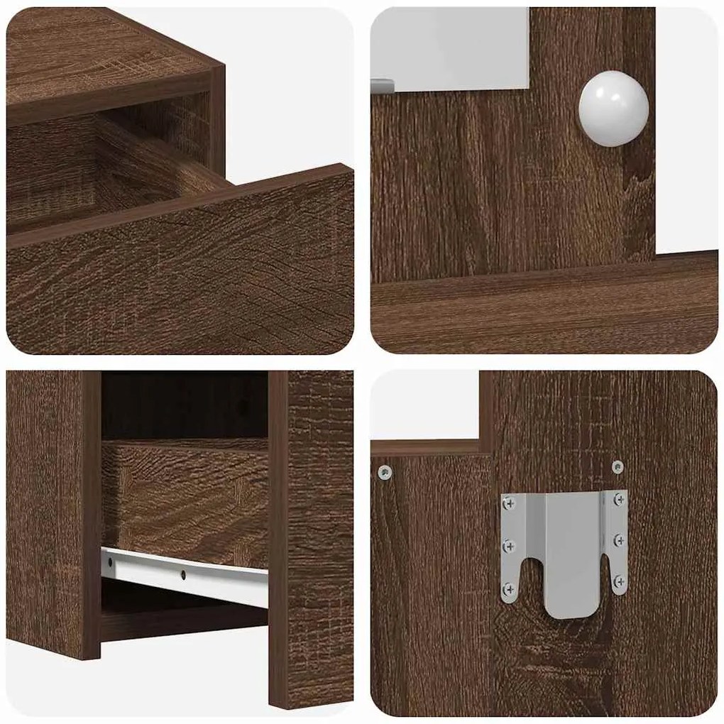Mesa de Maquilhagem de Parede com Luzes LED Carvalho Castanho