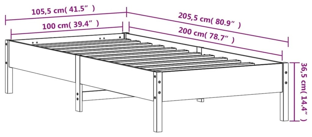 Estrutura de cama 100x200 cm madeira pinho maciça castanho cera