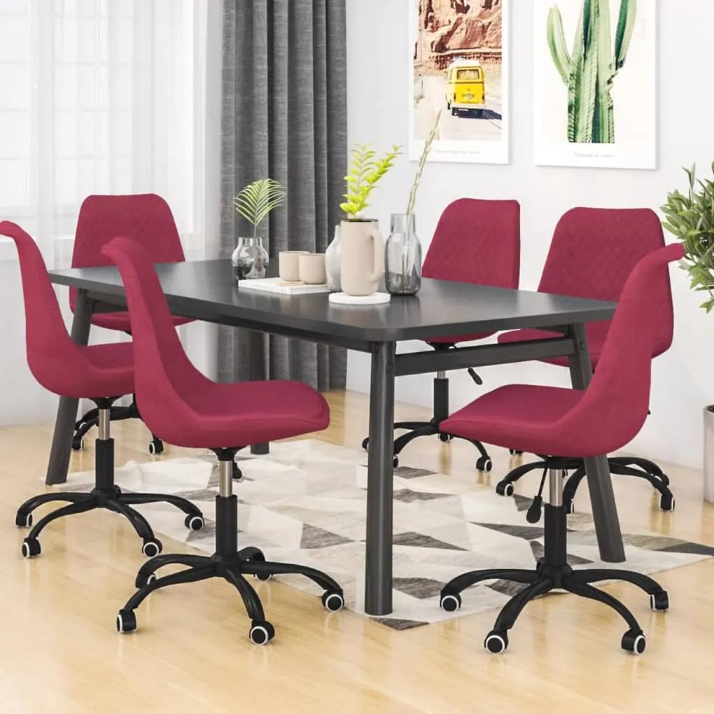 Cadeiras de jantar giratórias 6 pcs tecido vermelho tinto