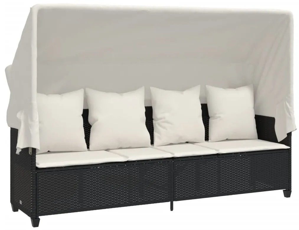 5 pcs conjunto sofás de jardim com almofadões vime PE preto