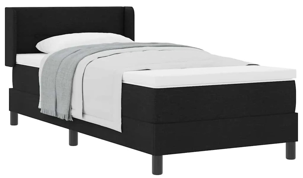 Cama Box com cabeceira Preto 90 x 190 cm Tecido e Espuma