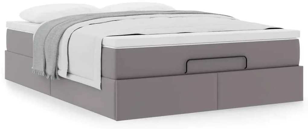 Estrutura de cama otomana com colchão cinza couro falso
