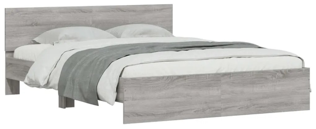 Estrutura cama c/ cabeceira/luzes LED 160x200cm cinzento sonoma