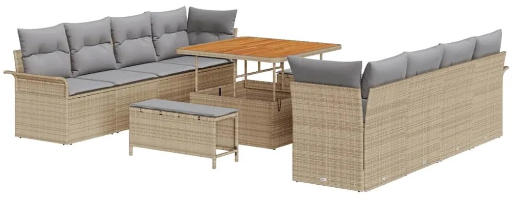 Conjunto de Sofá de Jardim vidaXL 11 Peças com Almofadas de Rattan Pol