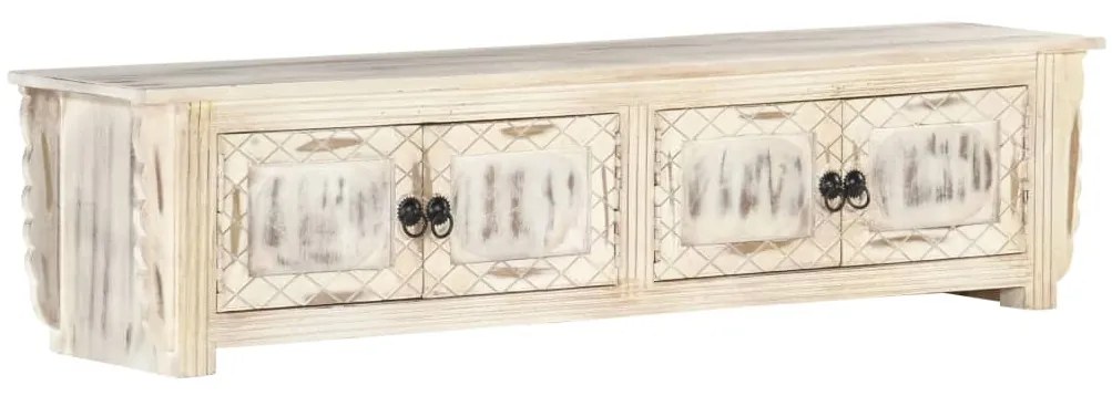 Móvel de TV 140x30x35 cm madeira de mangueira maciça branco