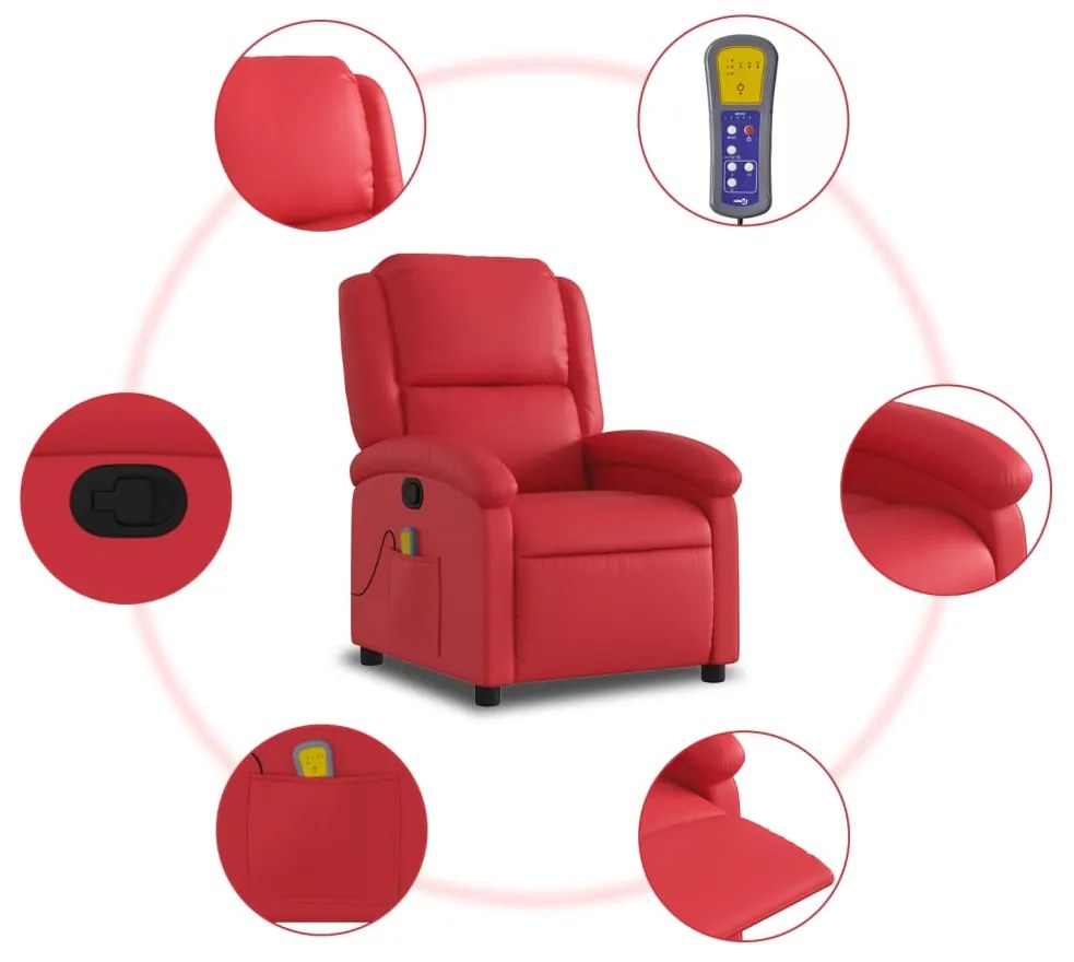 Poltrona de massagens reclinável couro artificial vermelho