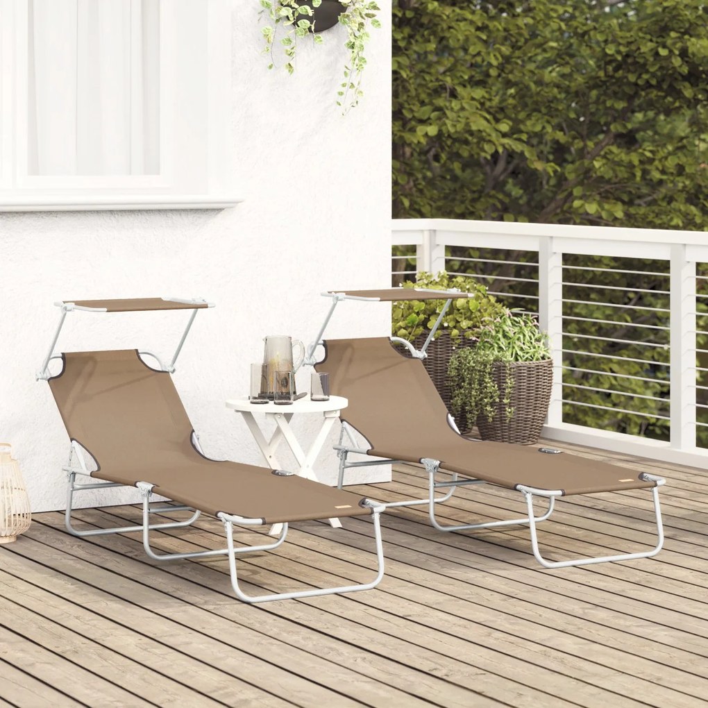 Espreguiçadeiras Dobráveis 2 pcs com Teto Taupe 600D Oxford Fabric