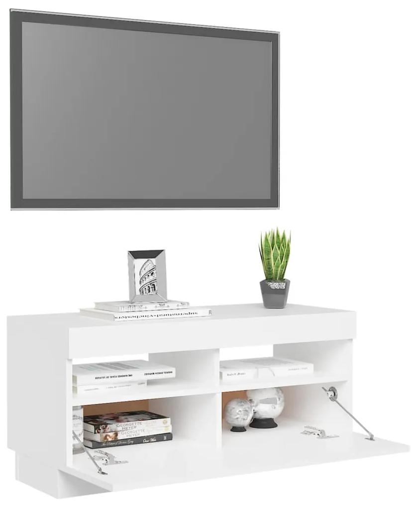 Móvel de TV com luzes LED 80x35x40 cm branco