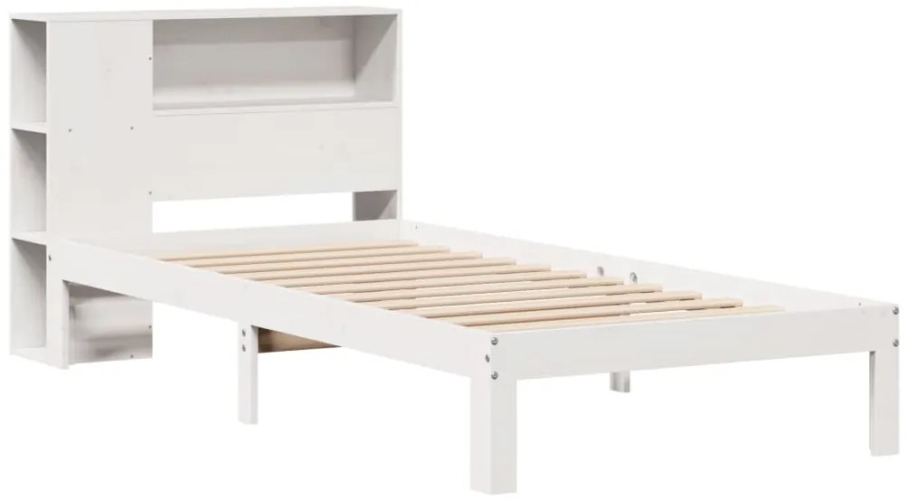 Cama com estante sem colchão 75x190 cm pinho maciço branco