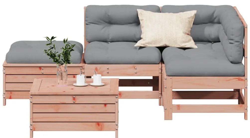 5 pcs conj. lounge jardim com almofadões madeira douglas maciça