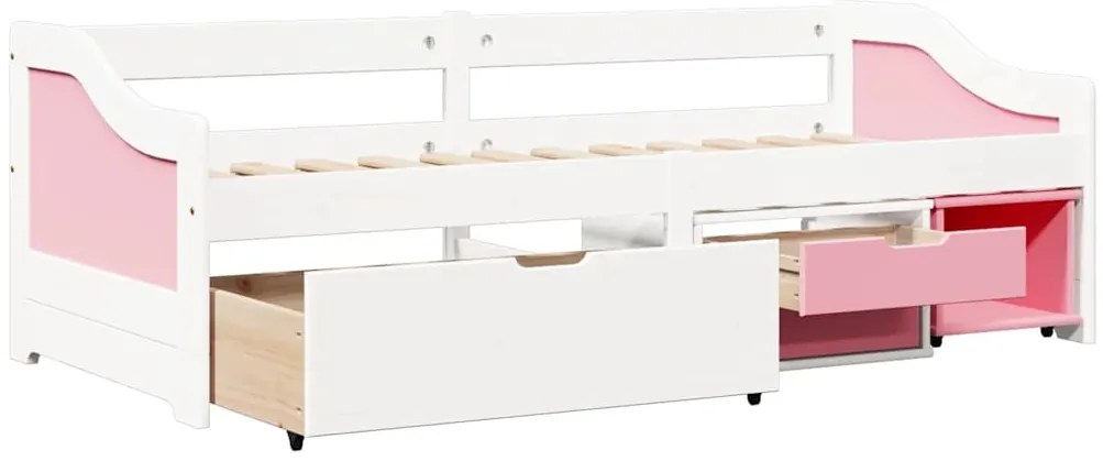 Sofá-cama com 3 gavetas sem colchão 90x200 cm IRUN branco&rosa