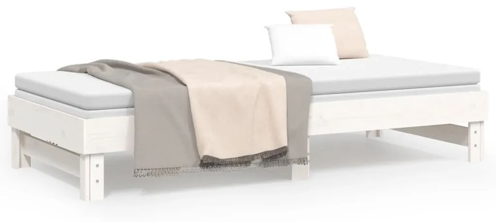 Sofá-cama de puxar 2x(100x200) cm madeira pinho maciça branco