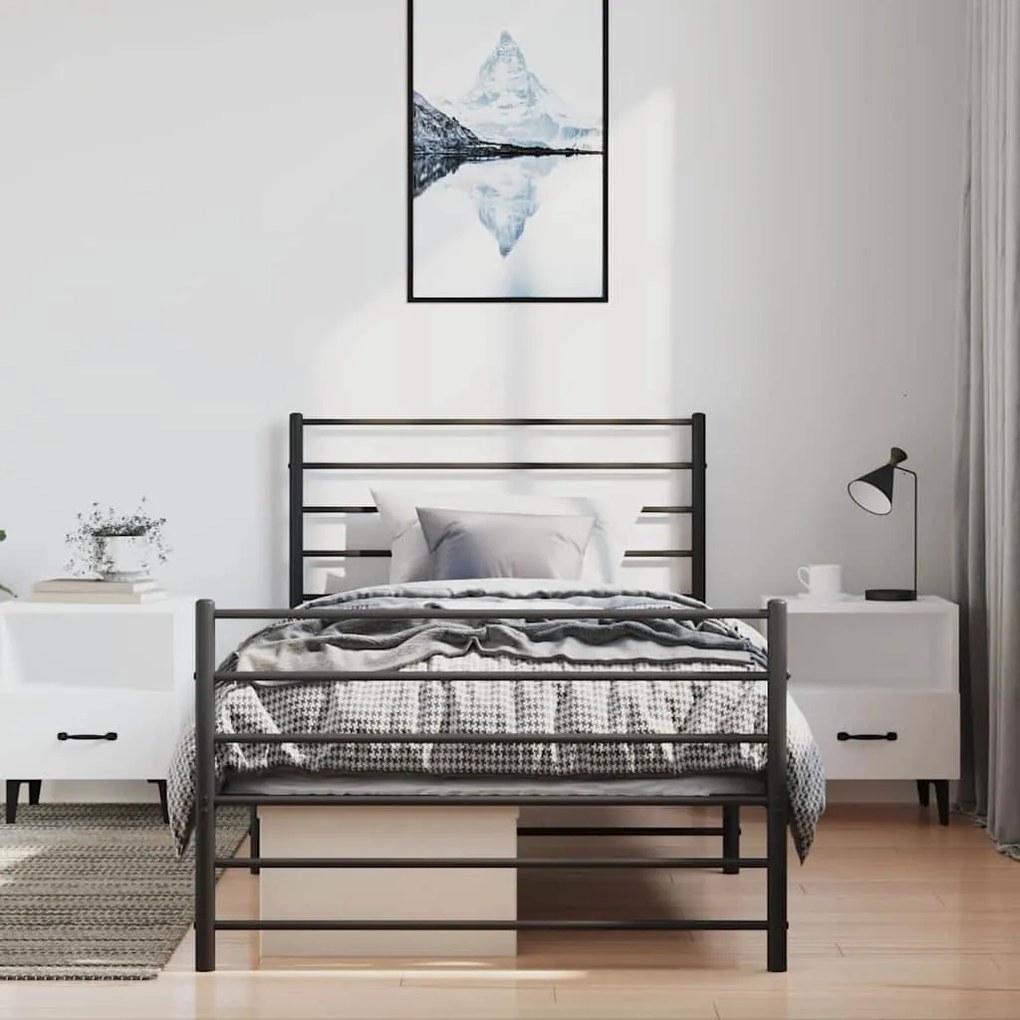 Estrutura de cama com cabeceira e pés 100x200 cm metal preto