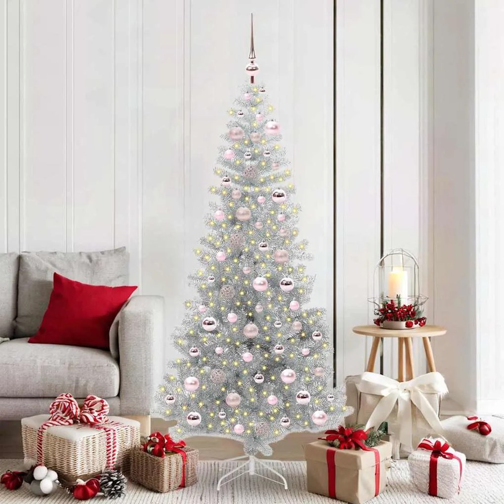 vidaXL Árvore de Natal com 300 LEDs com suporte Prateado 180 cm PET
