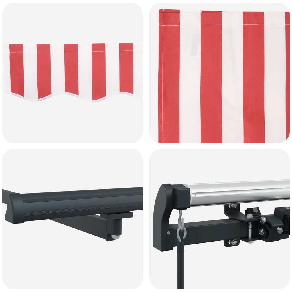 Toldo Retrátil Manual Listrado Vermelho e Branco 350x250 cm
