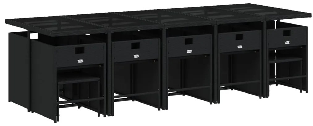 15 pcs conjunto de jantar p/jardim com almofadões vime PE preto