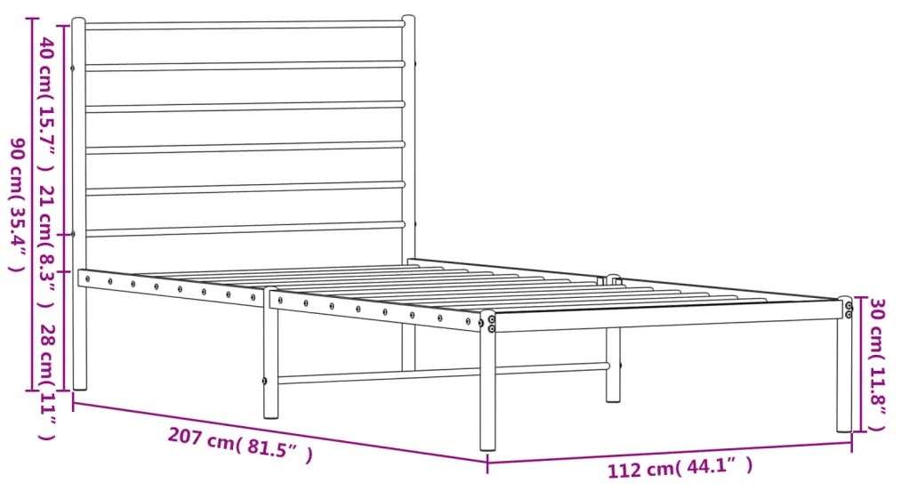 Estrutura de cama em metal com cabeceira 107x203 cm branco