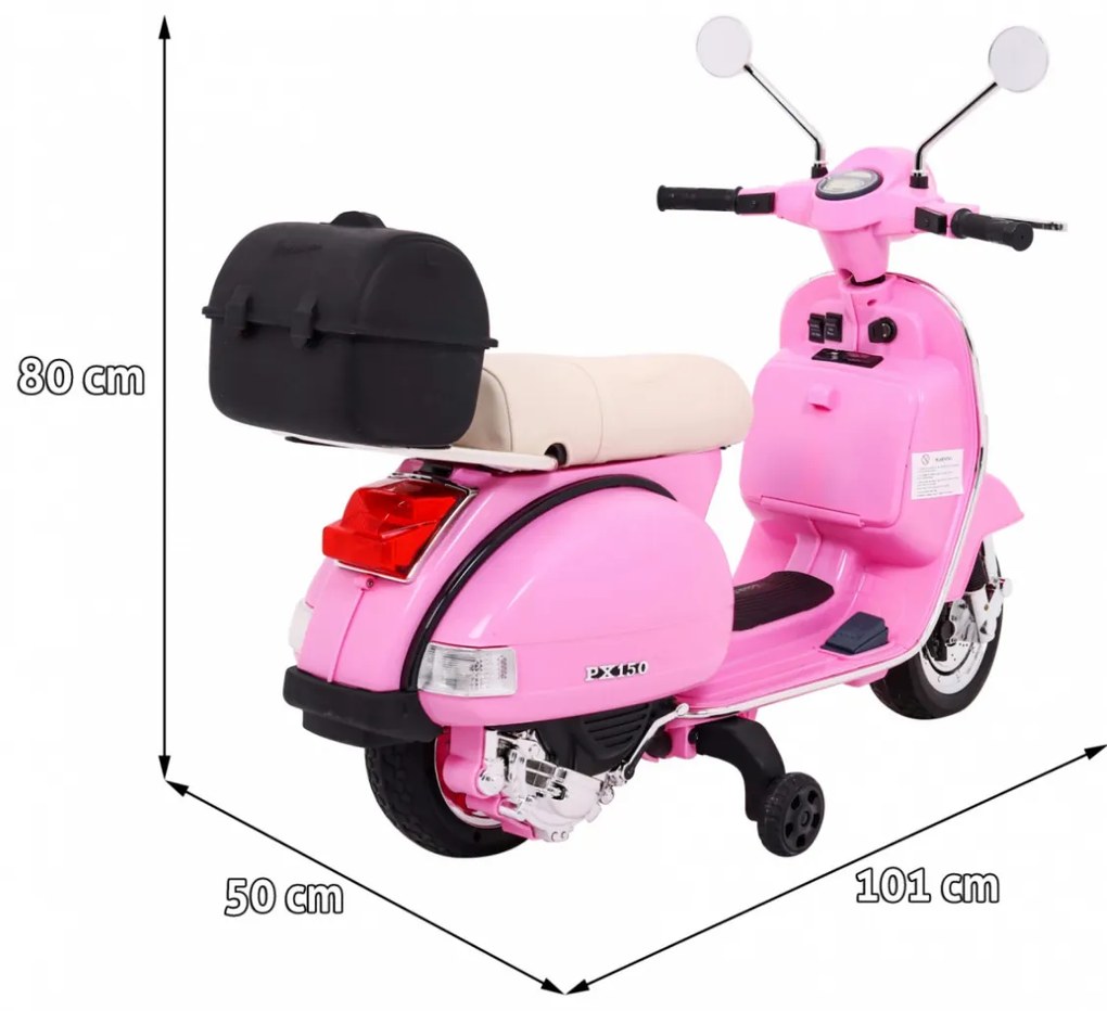 Vespa elétrica para Crianças 12V Scooter, Rodas Espuma EVA assento couro ecológico Rosa