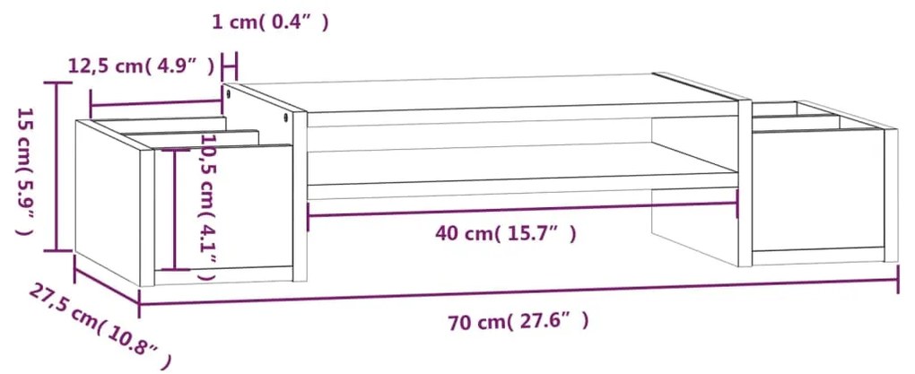 Suporte para monitor 70x27,5x15 cm pinho maciço castanho mel