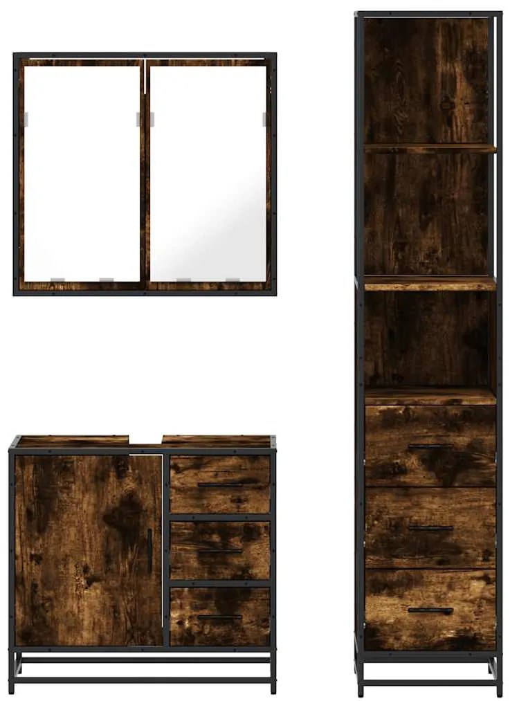 3 pcs conjunto de móveis WC madeira processada carvalho fumado