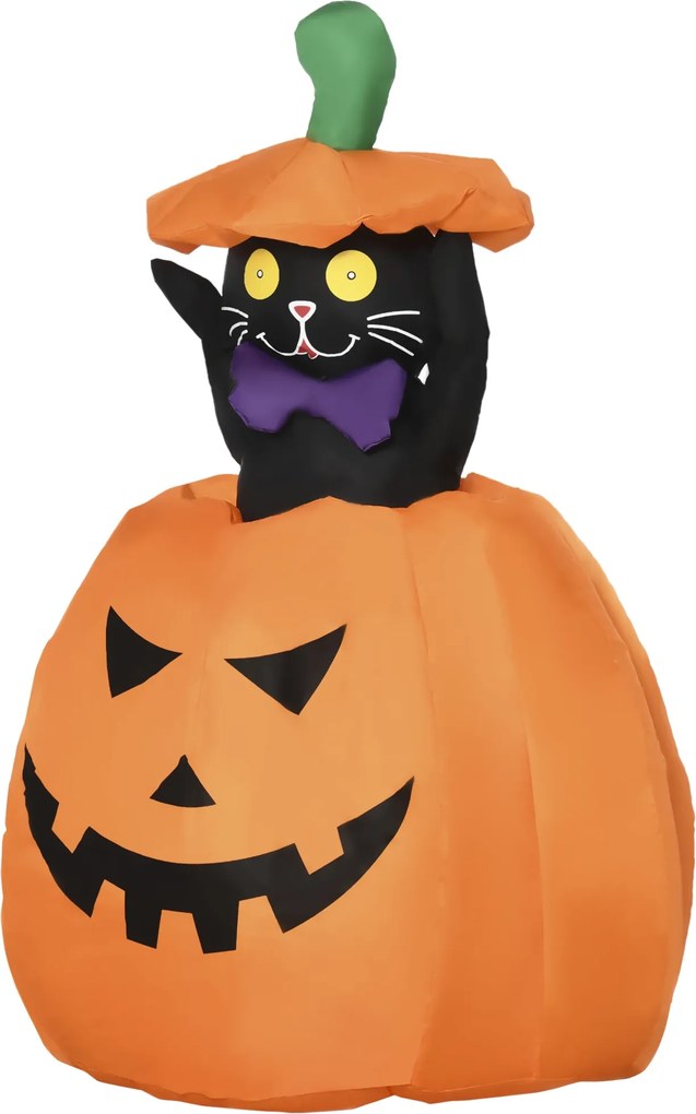 Abóbora Insuflável de Halloween com Gato Altura 91-115cm Decoração de