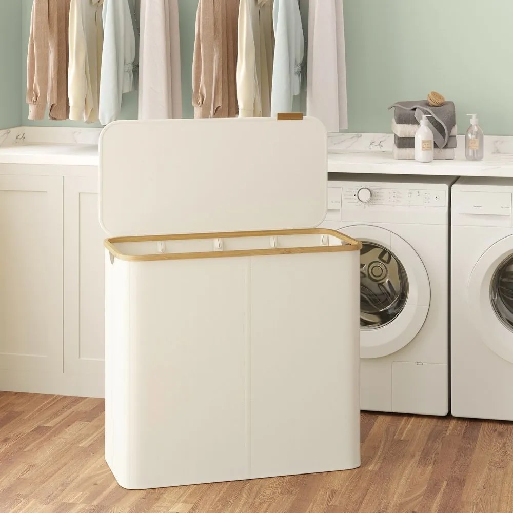 Cesto da roupa suja 200 L,  78 x 38,5 x 70,5 cm com tampa creme