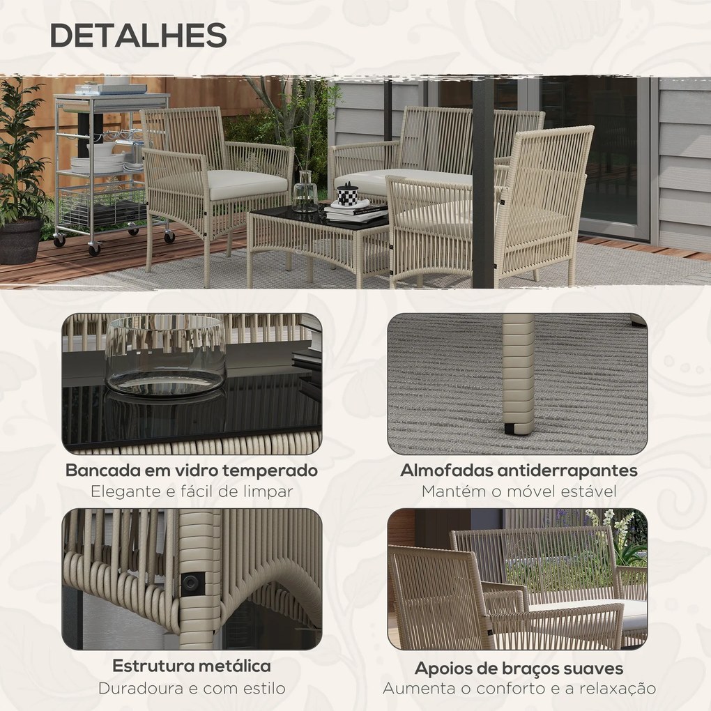 Conjunto de Móveis de Jardim em Vime – 4 Peças – Sofá 2 Lugares, 2 Pol