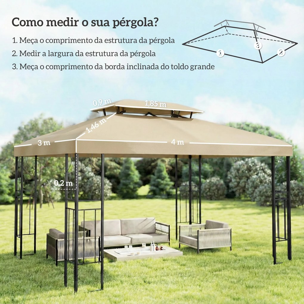 Teto de Reposição 4x3 m com Teto Duplo Orifícios de Drenagem e Proteção UV Apenas Teto (NÃO INCLUI ESTRUTURA) Creme