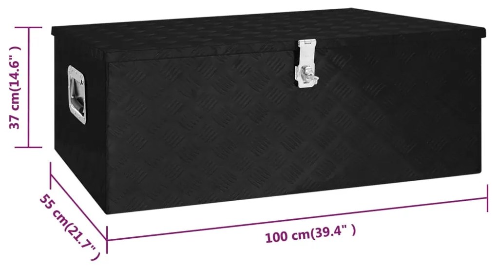 Caixa de arrumação 100x55x37 cm alumínio preto