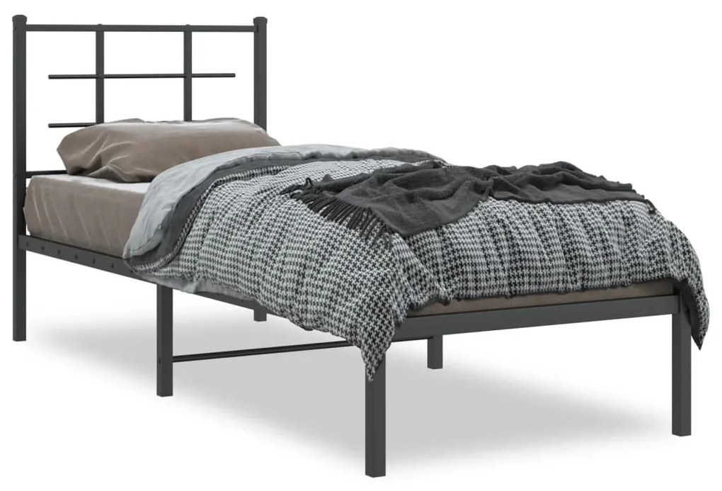 355551 vidaXL Estrutura de cama com cabeceira 75x190 cm metal preto