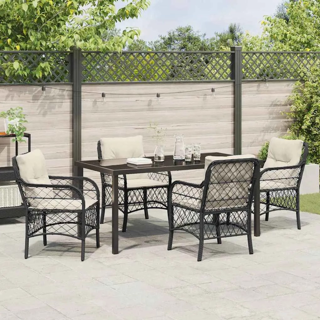 Conjunto de Jantar de Jardim com 5 Peças da e Almofadas Pretas em Ratt