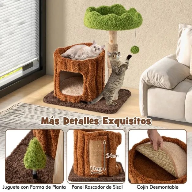 Arranhador para gatos multifuncional 73 CM cobertos de sisal Plataforma em forma de árvore Brinquedo Castanho