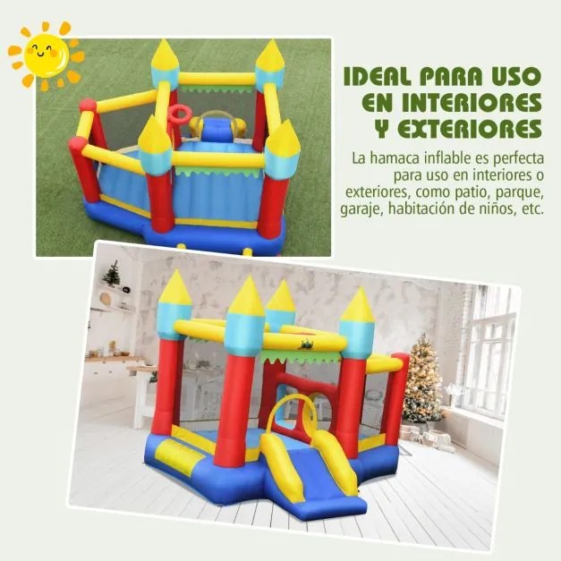 Castelo insuflável com piscina com 100 bolas, escorrega, brinquedo perfeito para crianças com compressor, 301 x 313 x 245 cm Multicolorido