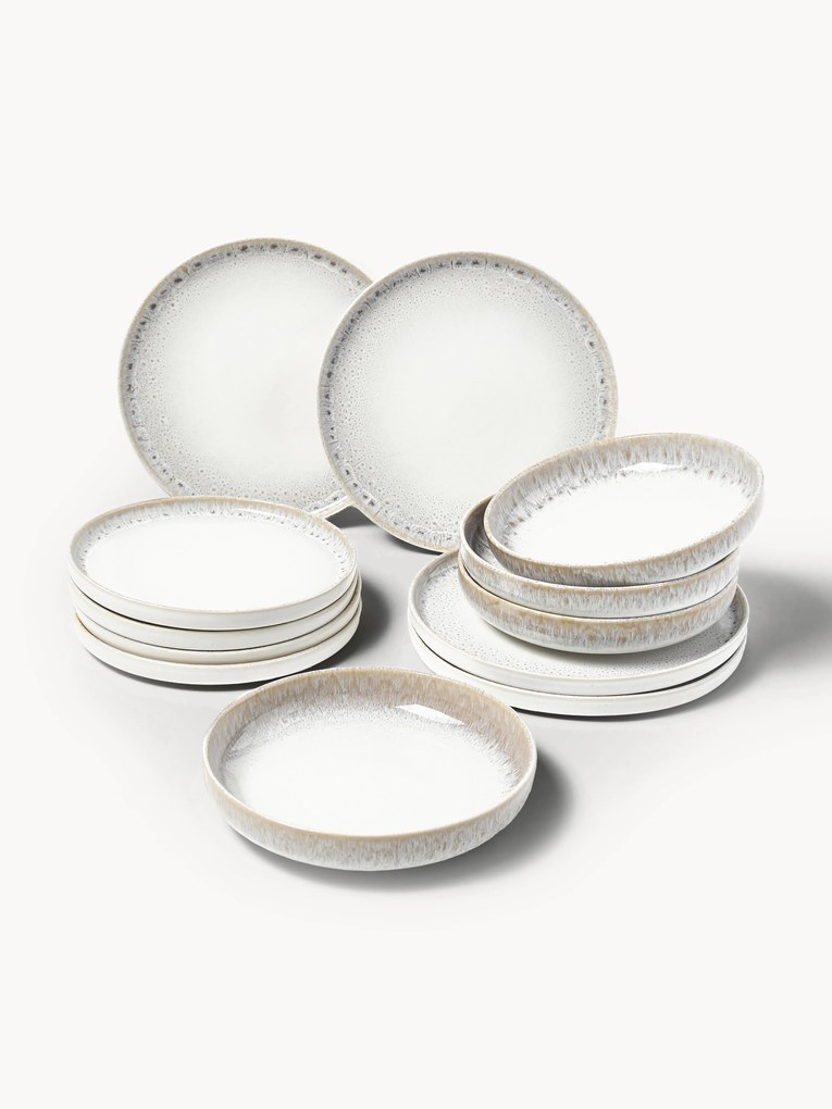 Conjunto de loiça artesanal com vidrado reativo Danza, 4 pessoas, conjunto de 12