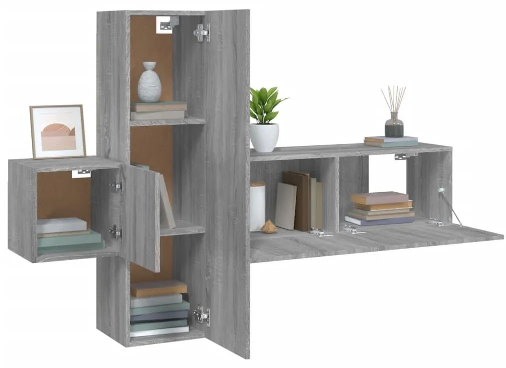 Conjunto móveis de TV 3 pcs madeira processada sonoma cinza