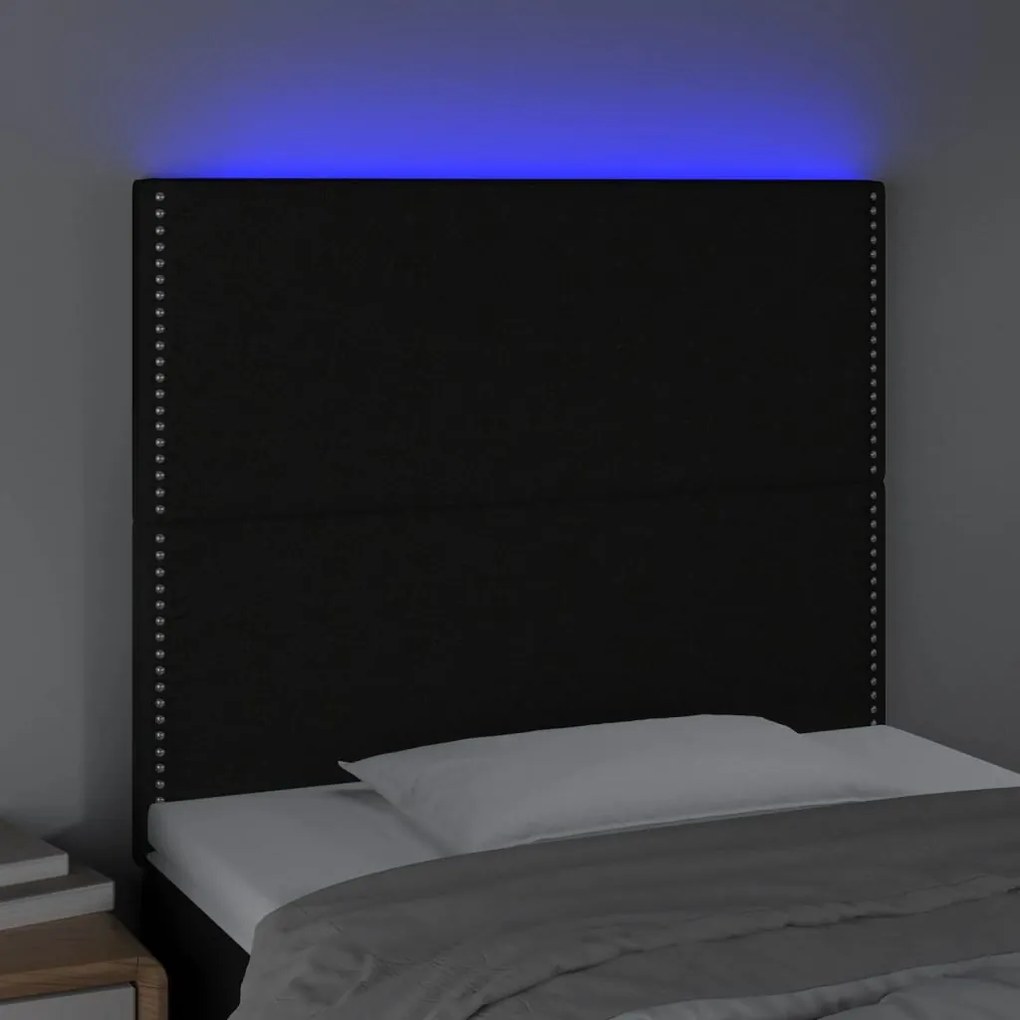 Cabeceira de cama c/ LED tecido 90x5x118/128cm preto