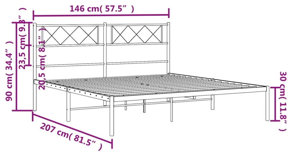 Estrutura de cama com cabeceira 140x200 cm metal branco