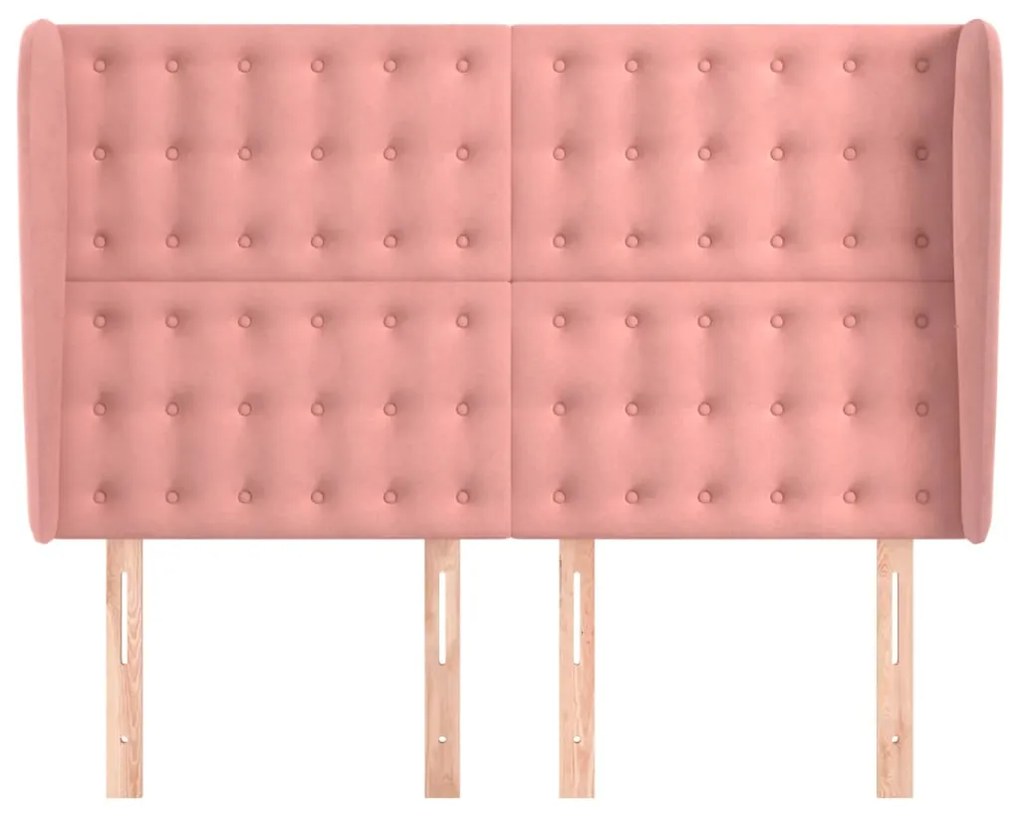 Cabeceira de cama c/ abas veludo 147x23x118/128 cm rosa