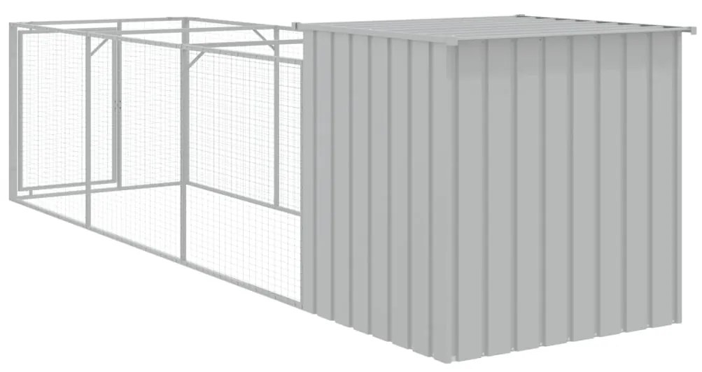 Casota cães c/ parque 110x405x110 cm aço galvaniz. cinza-claro