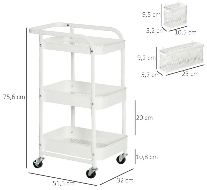 Carrinho de Cozinha Synk - Branco - Design Industrial