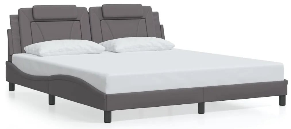 Estrutura de cama c/ luzes LED 180x200cm couro artificial cinza