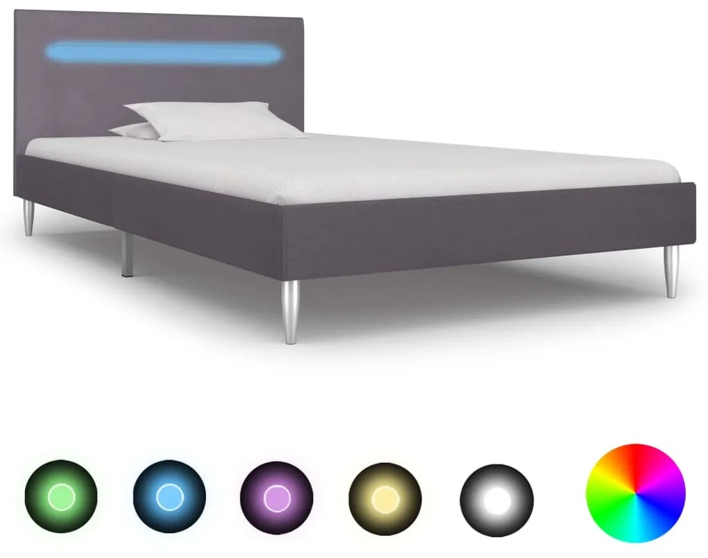 vidaXL Estrutura de cama com LED 90x200 cm tecido cinzento