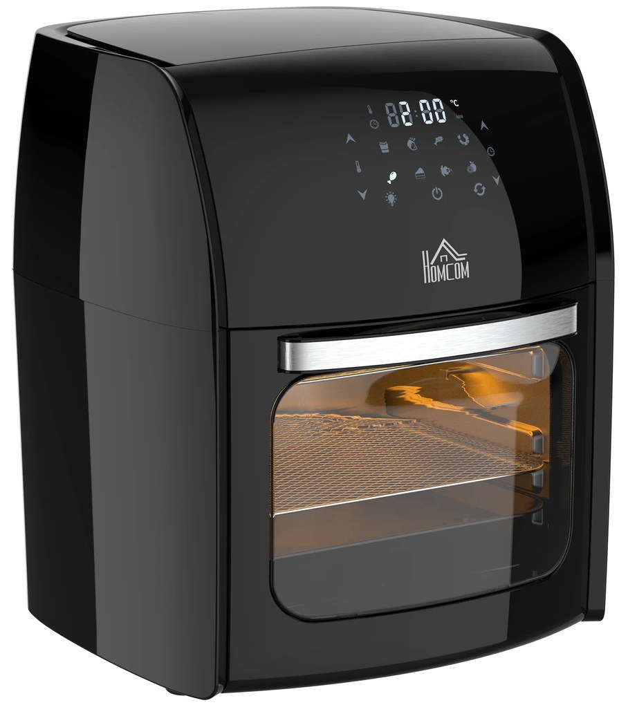 HOMCOM Fritadeira sem Óleo 3 em 1 12L Forno de Ar Desidratador com 8 Programas Função de Iluminação Ecrã Digital Janela 35x33,5x40 cm Preto