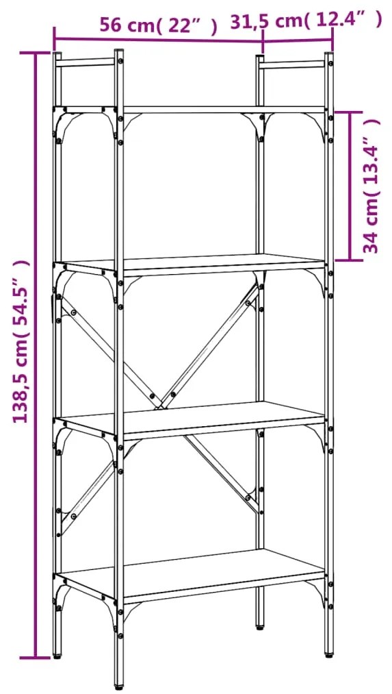 Estante c/ 4 prateleiras derivados de madeira carvalho fumado