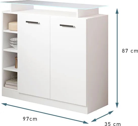 Consola de Entrada Coimbra – 97x35x87 cm – Branco Brilhante com Vidro