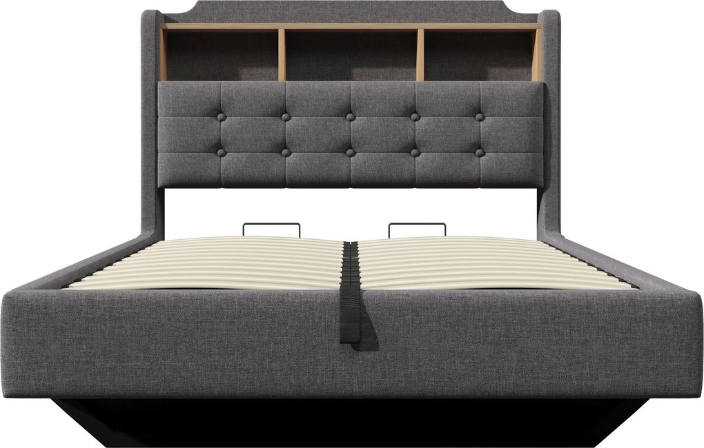 Cama estofada 140 × 200 cm, Cinzento | AOSOM Portugal